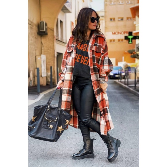 (NWT) Plaid Flannel Shacket Jacket Maxi Length Women - Picture 1 of 5